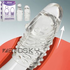 2PCS-Penis-Enlarge Sleeve Extender Delayed Ejaculation Bigger Glans Reusable Set