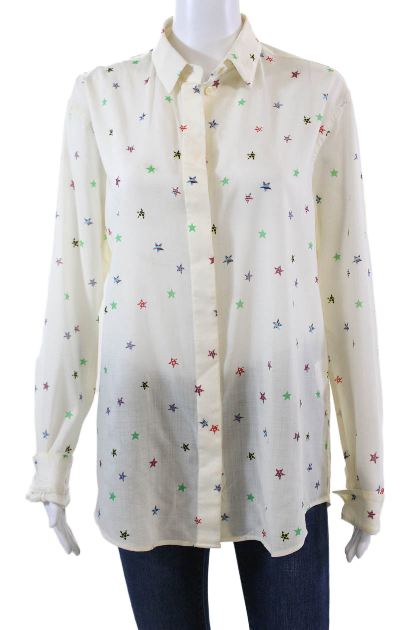 Top donna Saint Laurent lana manica lunga stampa stelle bottoni bianco taglia 34