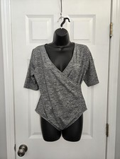 Grey Wrap V-Neck Short Sleeve Bodysuit