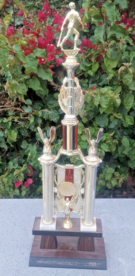 31'' Tall Baseball Batter Batting Trophy Award Gold & Wood tone & Marble base