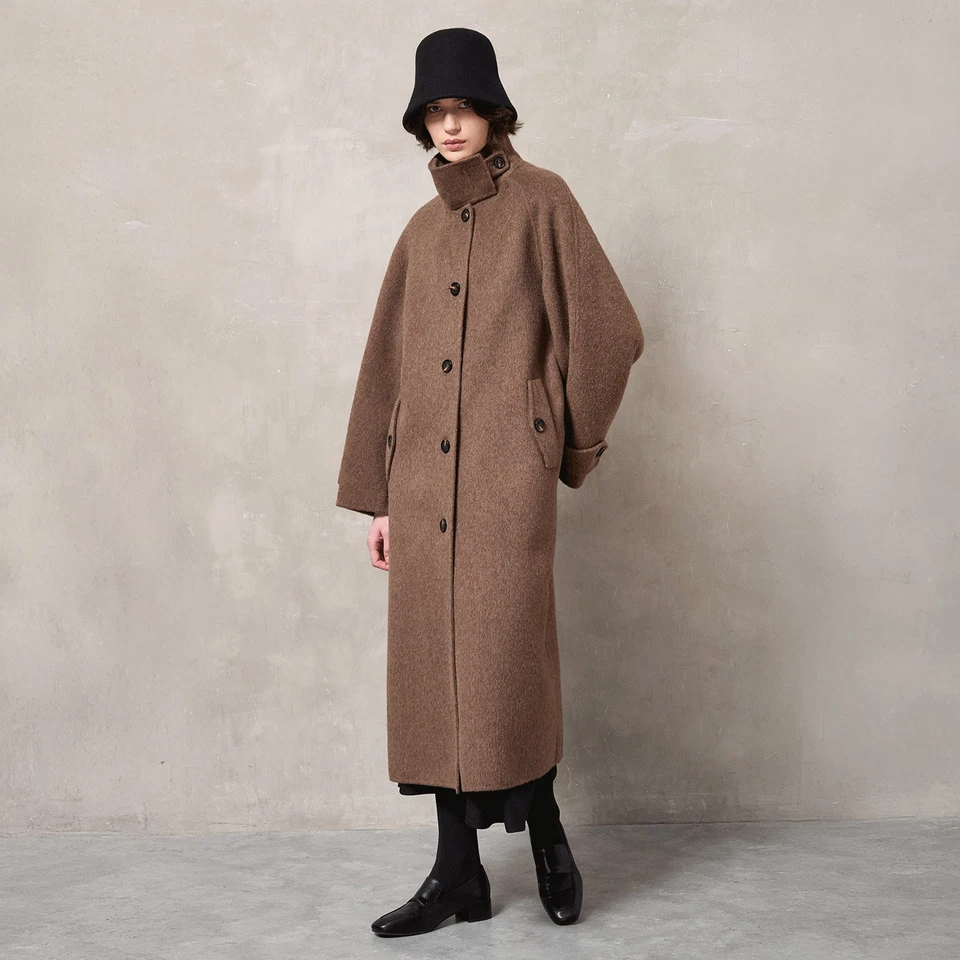 Winter New Wool Camel Higg Collar Woolen Coat Women's Single Button Long Jacket - Image 3 of 4