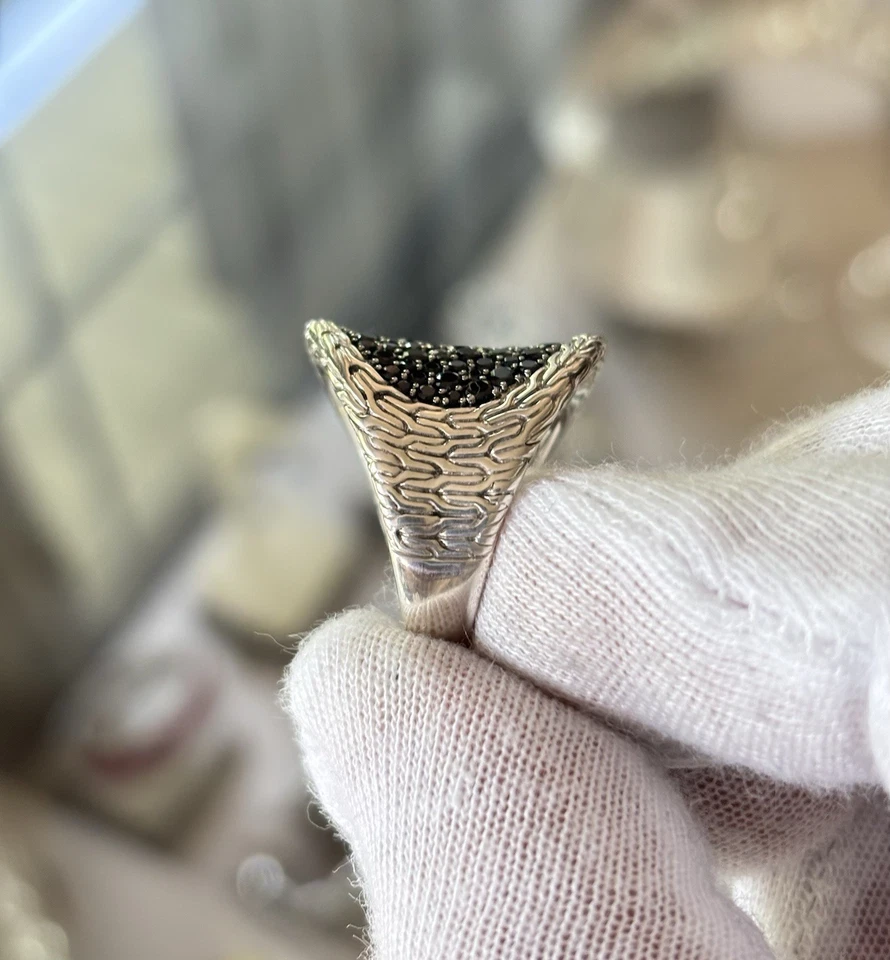 John Hardy Classic Chain Saddle Ring with Black Sapphires 7 - Image 2 of 4