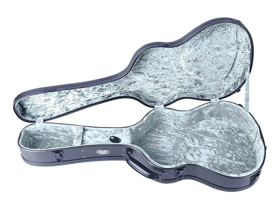 Gitarrenkoffer Dreadnought Akustikgitarre Holz Carbon Look Silbergrau Plüsch