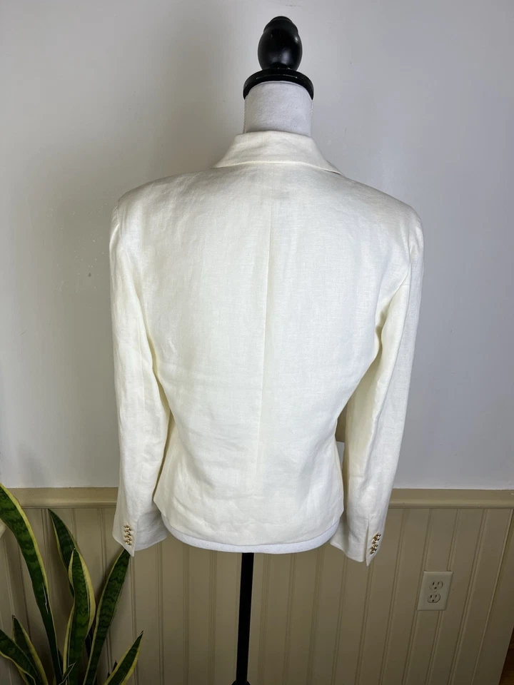 Lauren Ralph Lauren 亚麻 Crest Blazer 6 白金传统夹克学院风富豪 — 第 4/4 张图片