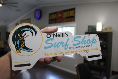 RARE 1950s O'NEILL'S SURF SHOP SANTA CRUZ CALIFORNIA PAINTED METAL TOPPER SIGN