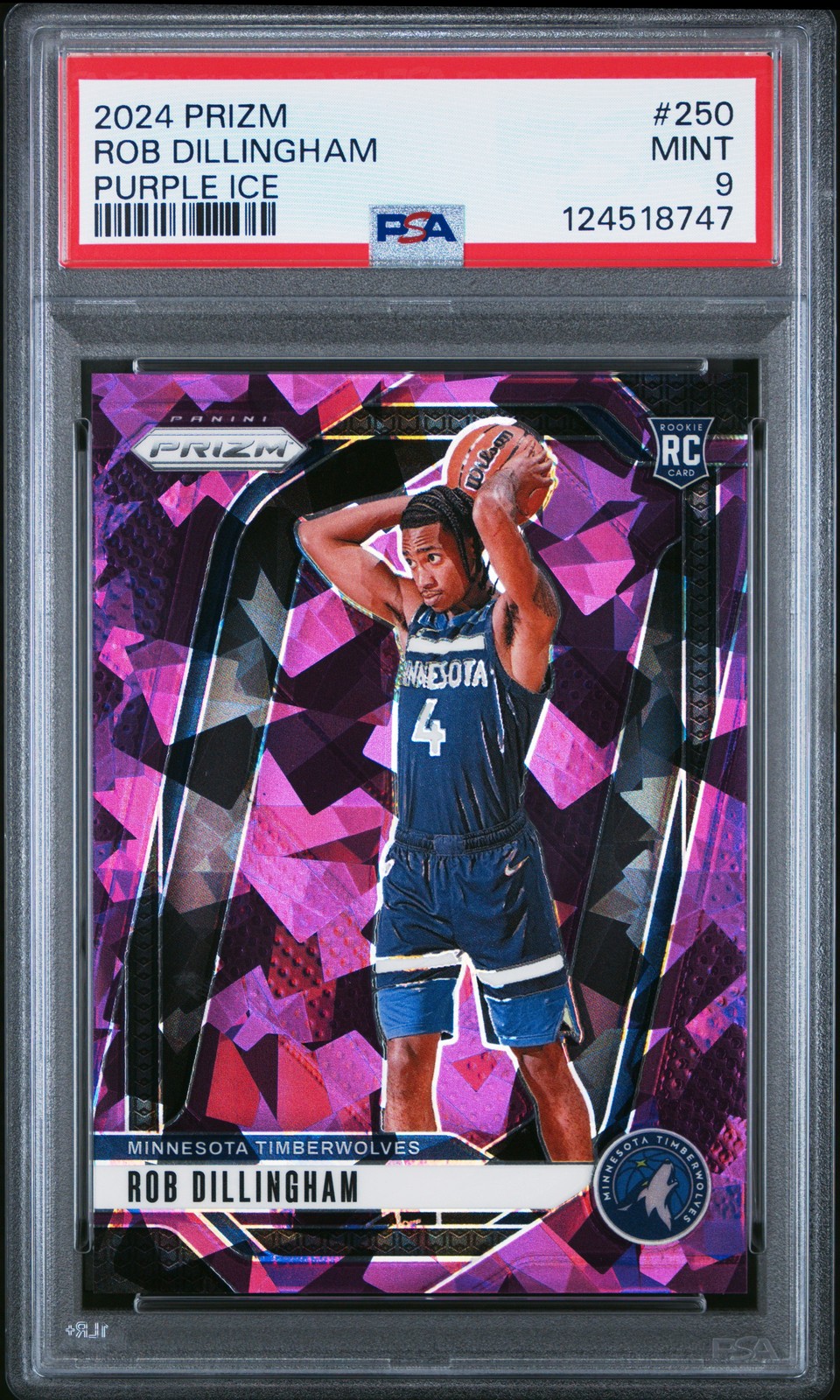 2024 Panini Prizm #250 Rob Dillingham Purple Ice Rookie Card RC /149 PSA 9