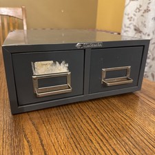 Vtg Steelmaster Double Drawer 4x6 Index Card Library File Cabinet Gray #2