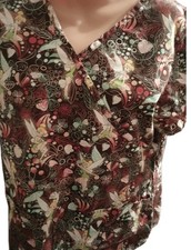 Disney Woman's Medical Scrub Top Tinkerbell with Seashells Size Large Brown