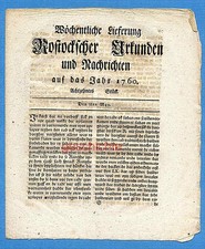 Mecklenburg, Rostocksche Zeitung, Urkunden und Nachrichten, 18. St&uuml;ck, um 1760 !
