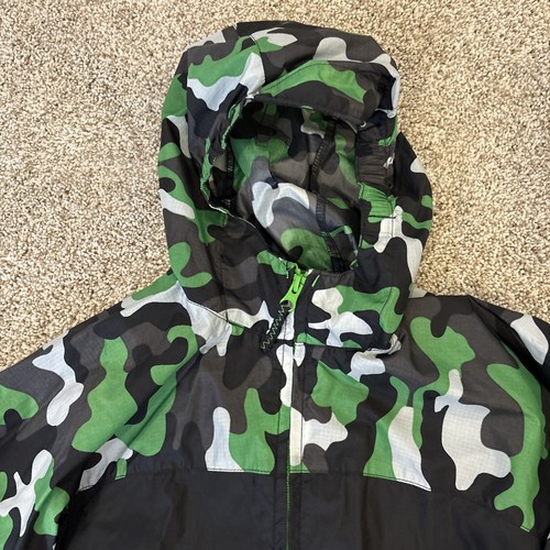 Lands' End Youth S (8) Hooded Zip-up Windbreaker Green Black Camo - Picture 3 of 11