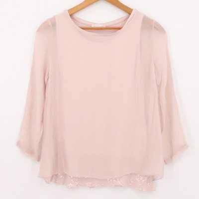 Dolce Ragazza Pink Silk Chiffon Sheer Blouse Top Sequin Romantic Italy Size S