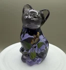 Fenton Art Glass Violet Sitting Cat Butterfly You’re Special Manganese GLOW 3”