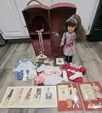 AMERICAN GIRL Samantha Doll & Steamer Trunk Closet Case Burgundy Travel Armoire 