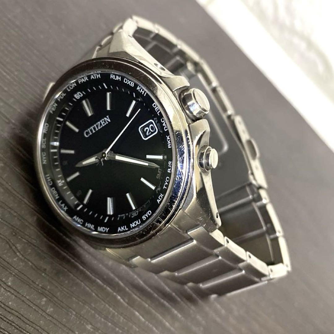 良品動作良_Citizen Attesa ソーラー電波_CB1070/H149 CITIZEN ATTESA CB1070-56E H149-S096073 Black Dial Eco-Drive