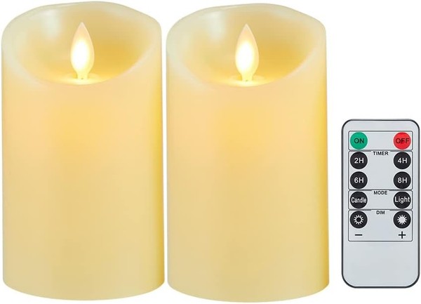 LED Kerzen Flammenlos Mit Fernbedienung EchtwachssäUle 12,5Cm 2 StüCk Ivory-image