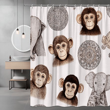 Monkey Elephant Safari Shower Curtain Animal Print