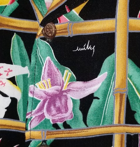 Camisa Hawaiana REYN SPOONER Colección Miley Negra Floral Aloha Rayón Para Hombres Pequeña - Imagen 7 de 7