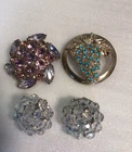 Costume Jewelry Lot Rhinestones, Clip On Earrings, Grape Brooch Pin MCM Vintage