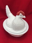 Vintage Westmoreland White Milk Glass Hen On Nest With A Split Tail 7.5 L 5.5 H