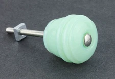 (5 Pack) 1-1/8 inch Glass Barrel Knob Milk Green (Jadeite)