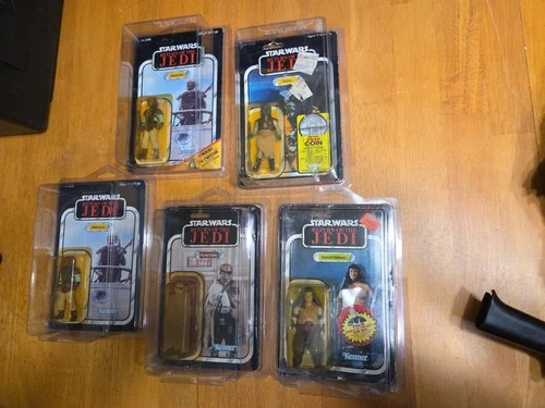 STAR WARS ROTJ 5 FIGURE LOT PRUNE FACE RANCOR KEEPER KLAATU WEEQUAY CARDED  1983