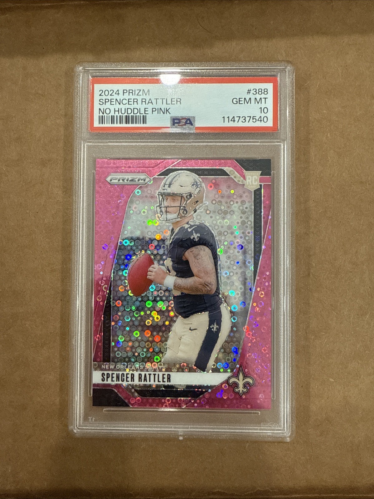 2024 Prizm SPENCER RATTLER No Huddle Pink Disco Rookie /25 #388 Saints RC PSA 10