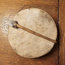 Native American Style 9" Hand Drum Rawhide Skin Wood Frame w/ Beater