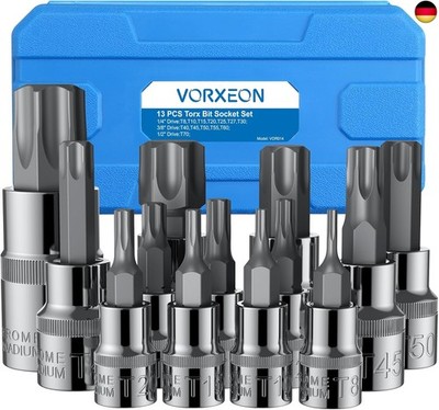 Torx Bit Steckschlüsselsatz 13 PCS T8, T10, T15, T20, T25, T27, T30, T40, T45, 