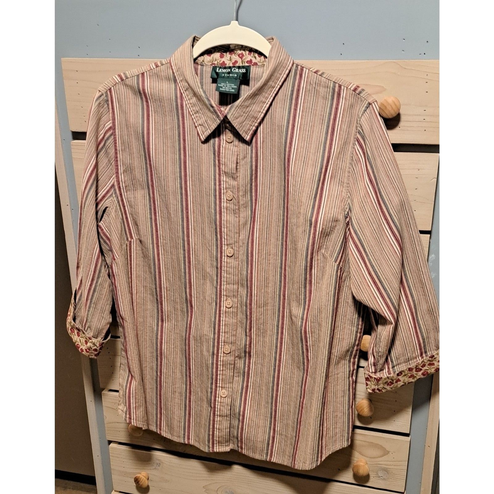 Lemon Grass Studio Striped Button-Down Shirt w/ F… - image 1