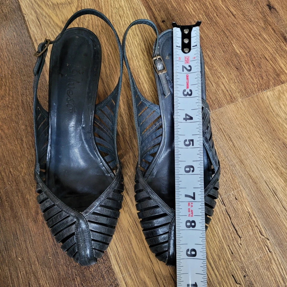 Vintage Rare Nine West Women Slip On Slingback Heels Navy Blue Size 7.5-8 - Image 4 of 4