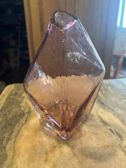 Florero transparente de vidrio soplado a mano decorativo de poliedro amatista 6,5" Foto 2 de 4