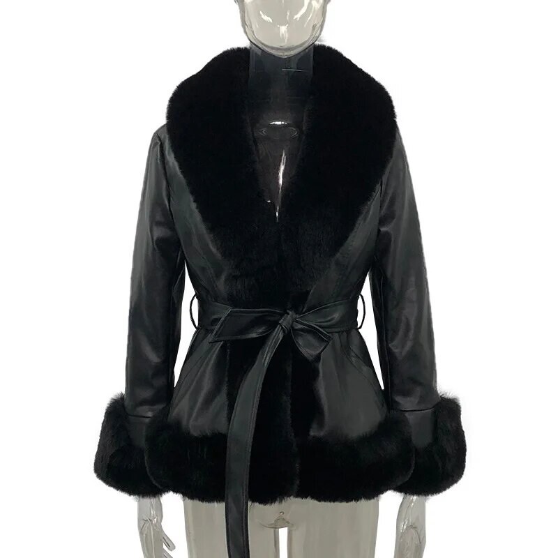 Faux Fur and Leather Belted Jacket | eBay