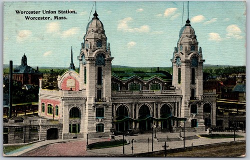 Vintage Massachusetts MA Worcester Union Station Eisenbahn Zug Terminal Postkarte
