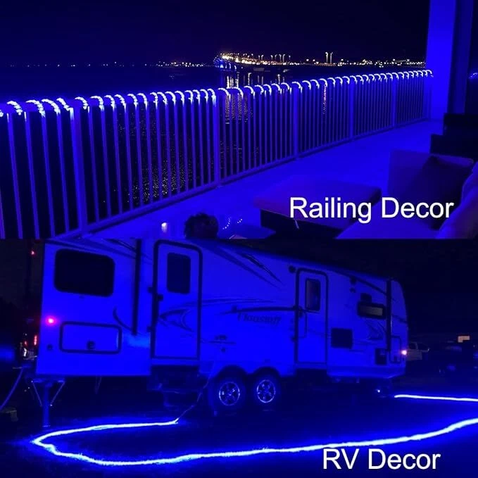 Blue Solar Rope Lights for Pool TreeYard Christmas,39ft 100L Solar String Lights - Image 3 of 4