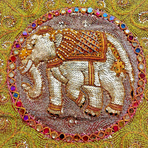 Elefant Wandteppich Wandbehang 20x20 3D Perlen Pailletten braun - Bild 2 von 3