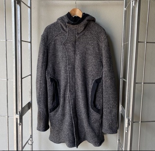 EMPORIO ARMANI Grey Knit Hooded Coat