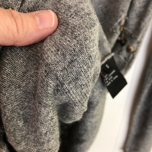 MICHAEL SIMON Silk Cashmere Blend Grey Beaded Knit Cardigan Soft Classic Small - Picture 11 of 14