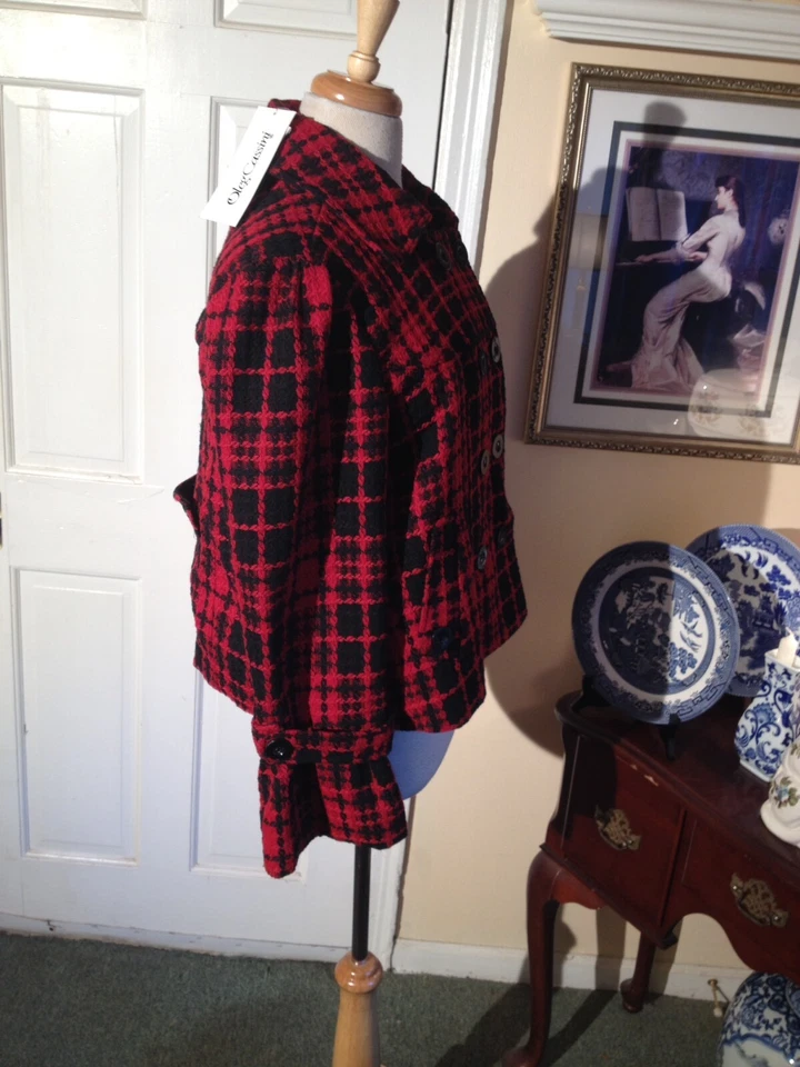 CHAQUETA OLEG CASSINI VINTAGE TWEED A CUADROS ROJA Y NEGRA - TALLA - NUEVA CON ETIQUETAS - ¡¡IMPRESIONANTE BELLEZA!!! Foto 3 de 4