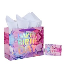 13" Large Happy Birthday Gift Bag with Tissue Paper and Card for Girls Kids W...