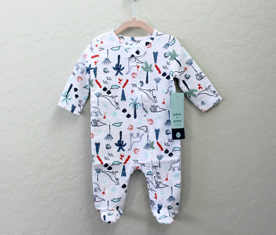aden + anais Dinosaurs Long Sleeve Zipper Footed Bodysuit Size 0-3 Months NWT