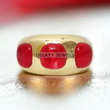 Ruby Round Cut With 925 Sterling Silver Gold Plated Ring For Men's #A57 *