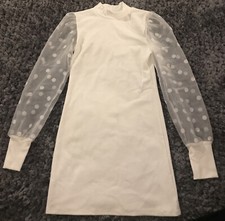 Womens Autumn Polka Dot Knitted Jumper Mesh Party Wrap Ladies Bodycon Mini Dress