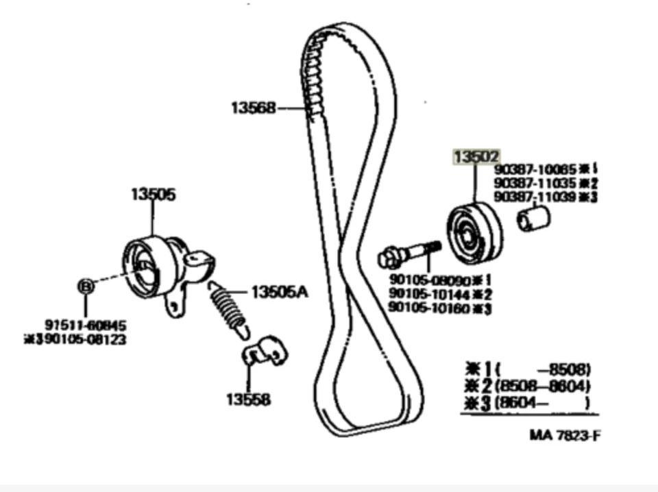 TOYOTA STARLET EP70 71 76 EP80 EP81 90 13503-10011 Subconjunto de ralentí Correa de distribución Nº2 Foto 2 de 4