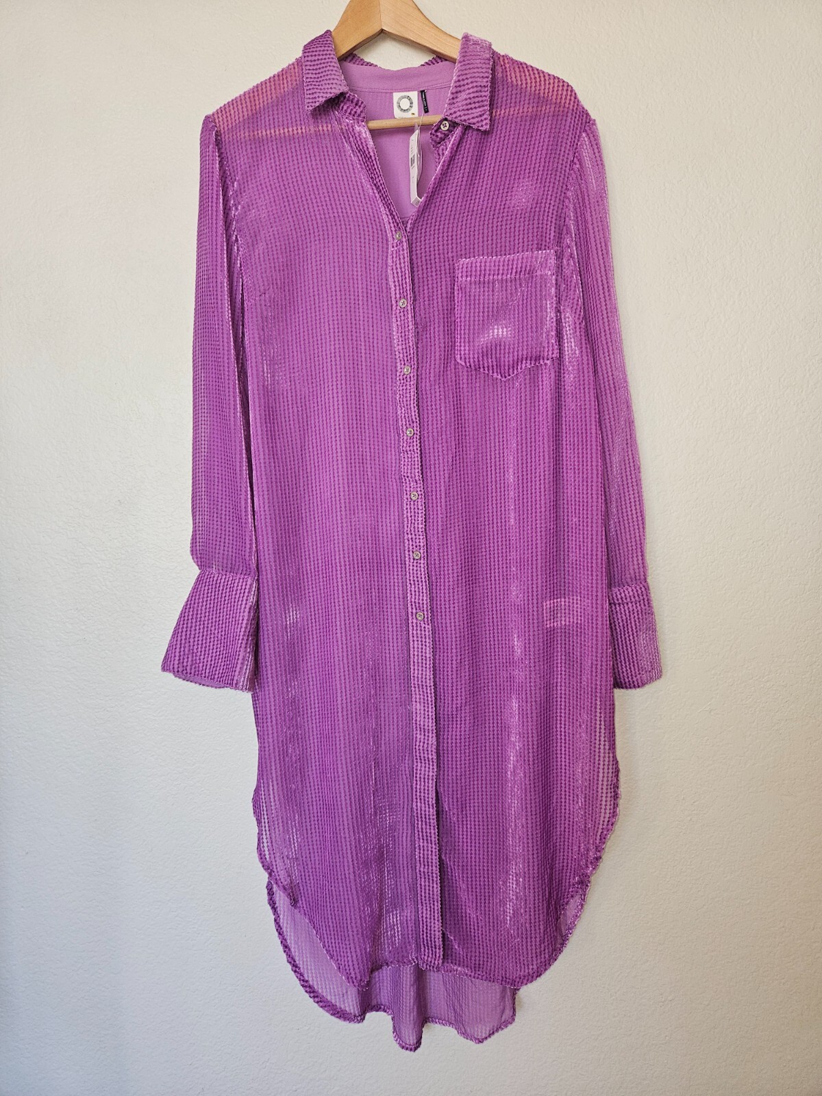 NWT Akemi + Kin Velvet Stripe Button Down Duster Size Large Lilac Anthropologie image 5