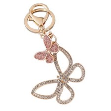 Simple Butterfly Design Sparkling Crystal Rhinestones Keychain Handbag White