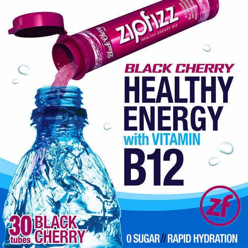 ZipFizz All Natural Energy Drink Mix BLACK CHERRY (30 Tubes) * FAST