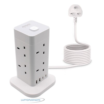 Erweiterung 8 Wege Tower Power Lead USB Multi Sockel Überspannungsgeschützte Buchse weiß