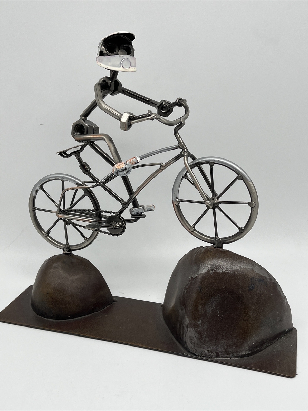 Bicycle Rider Nuts & Bolts Metal Sculpture X Games BMX Bike Racer Brutalist