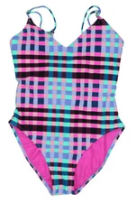 Hula Honey Junior's Checkered Print Belted One Piece Bathing Suit NWT