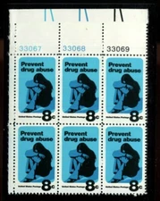 US Plate Block MNH # 1438  8c Drug Abuse   , PB1438